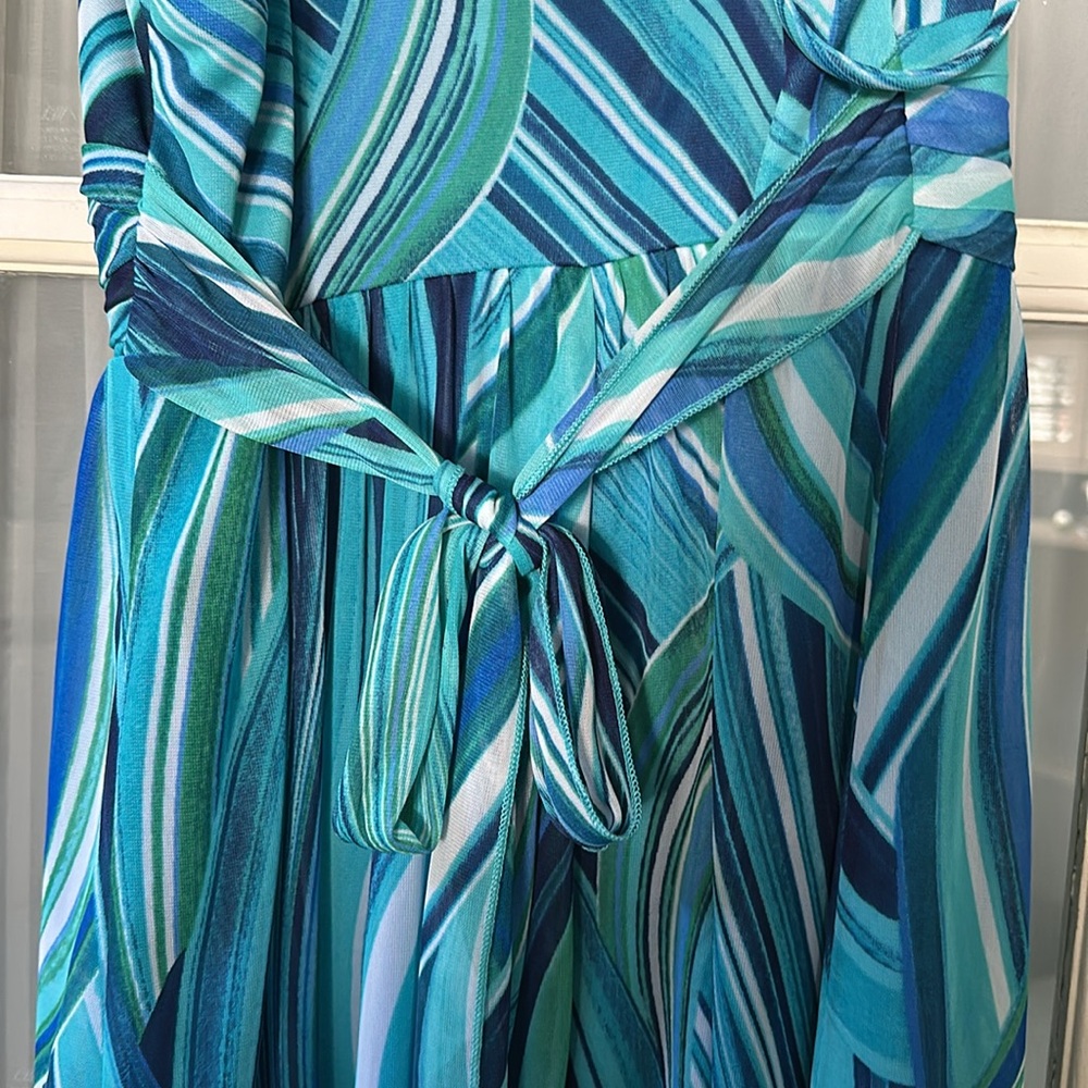 City Triangles Teal & Blue Swirl Midi Dress Y2K retro 13 going on 30 millennial - Picture 16 of 16